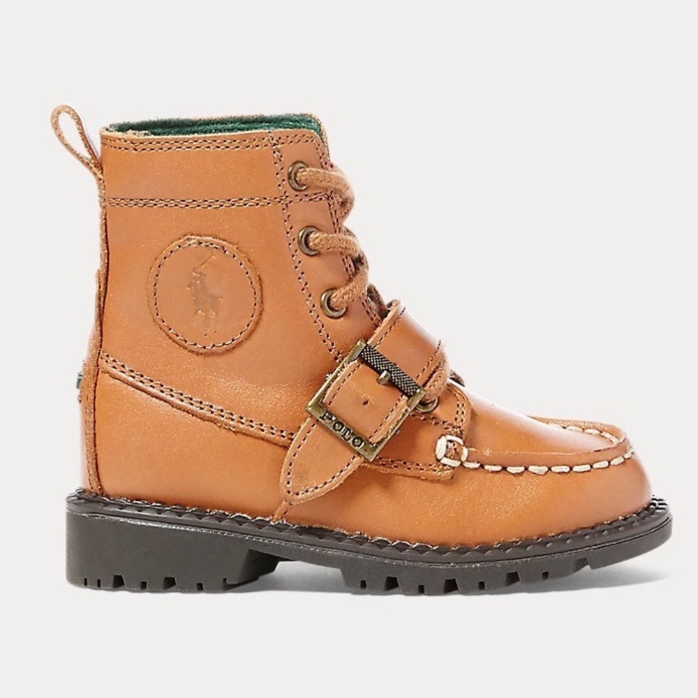 Polo Ralph Lauren Kids Tan Leather Ranger Hi Lace Up Buckle Boots Size 10
